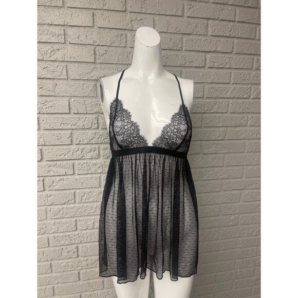 Black Sheer Lace Halter Lingerie Sleepwear Size S - Picture 1 of 5